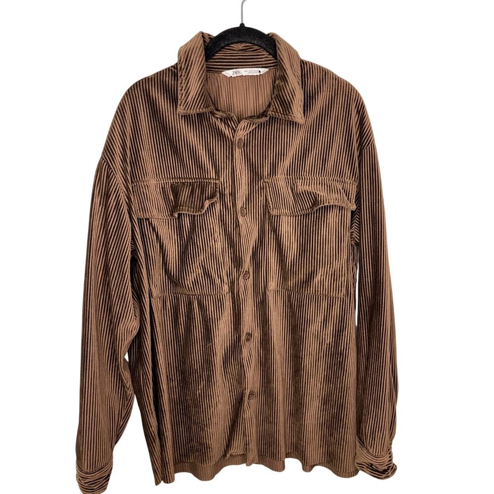 Zara Oversized Corduroy Shacket Button Down Shirt Small Chocolate Brown